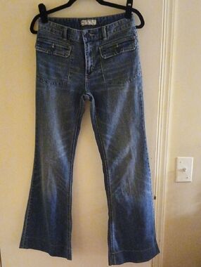 Free People Medium Blue Wide Leg Jeans with Front Flap Pockets